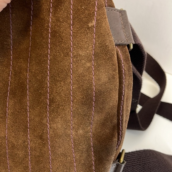 Lucky Brand Fillmore Drawstring Purple & Brown Suede Denim Bucket Bag Backpack main image 15